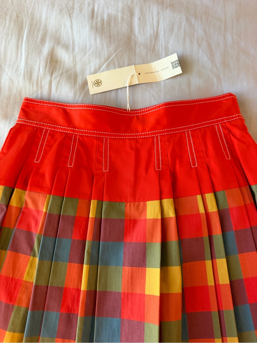 Tory Burch Multicolor Plaid A-Line Midi Skirt - Picture 9 of 11